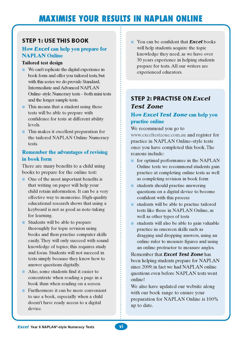The fourth sample interior page from the Excel Year 6 NAPLAN-style Numeracy Tests workbook as shown in the publisher gallery