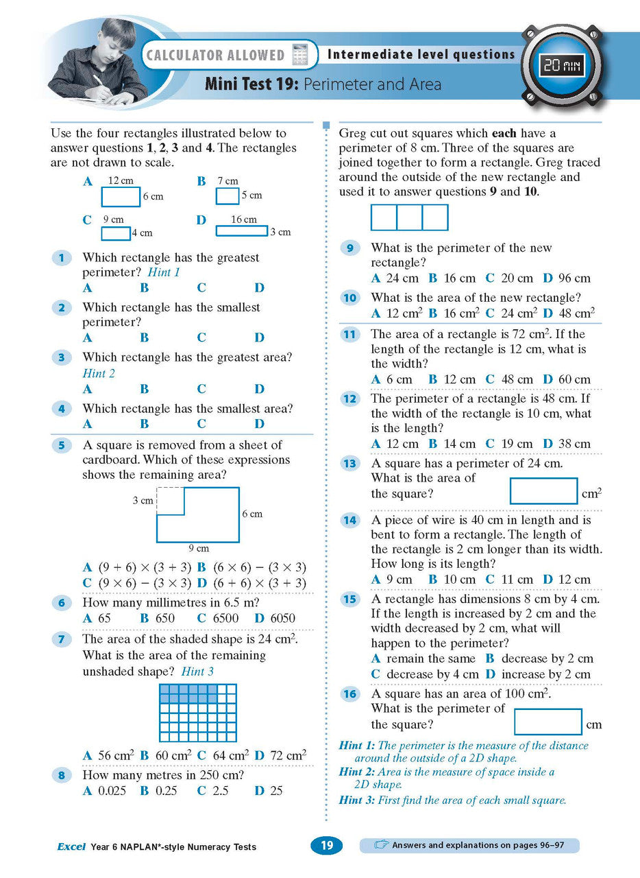 The eighth sample interior page from the Excel Year 6 NAPLAN-style Numeracy Tests workbook as shown in the publisher gallery