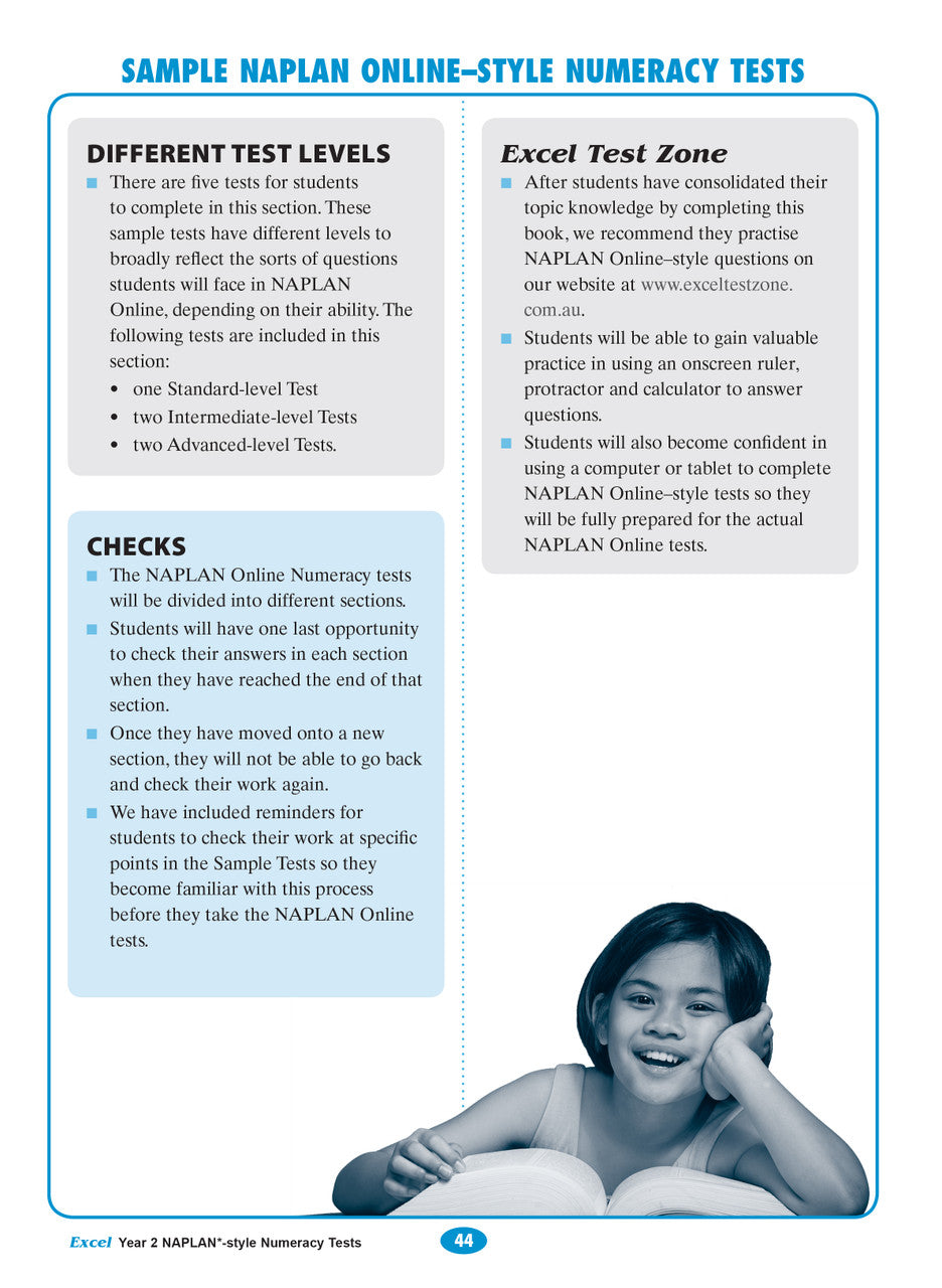 Sample interior page of the Excel Year 2 NAPLAN-style Numeracy Tests workbook showing practice questions, from the publisher gallery