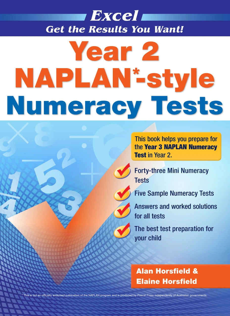 Front cover of the Excel Year 2 NAPLAN-style Numeracy Tests workbook from Pascal Press