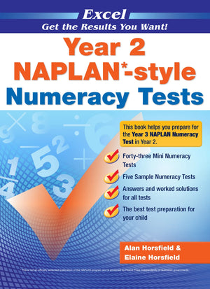 Front cover of the Excel Year 2 NAPLAN-style Numeracy Tests workbook from Pascal Press