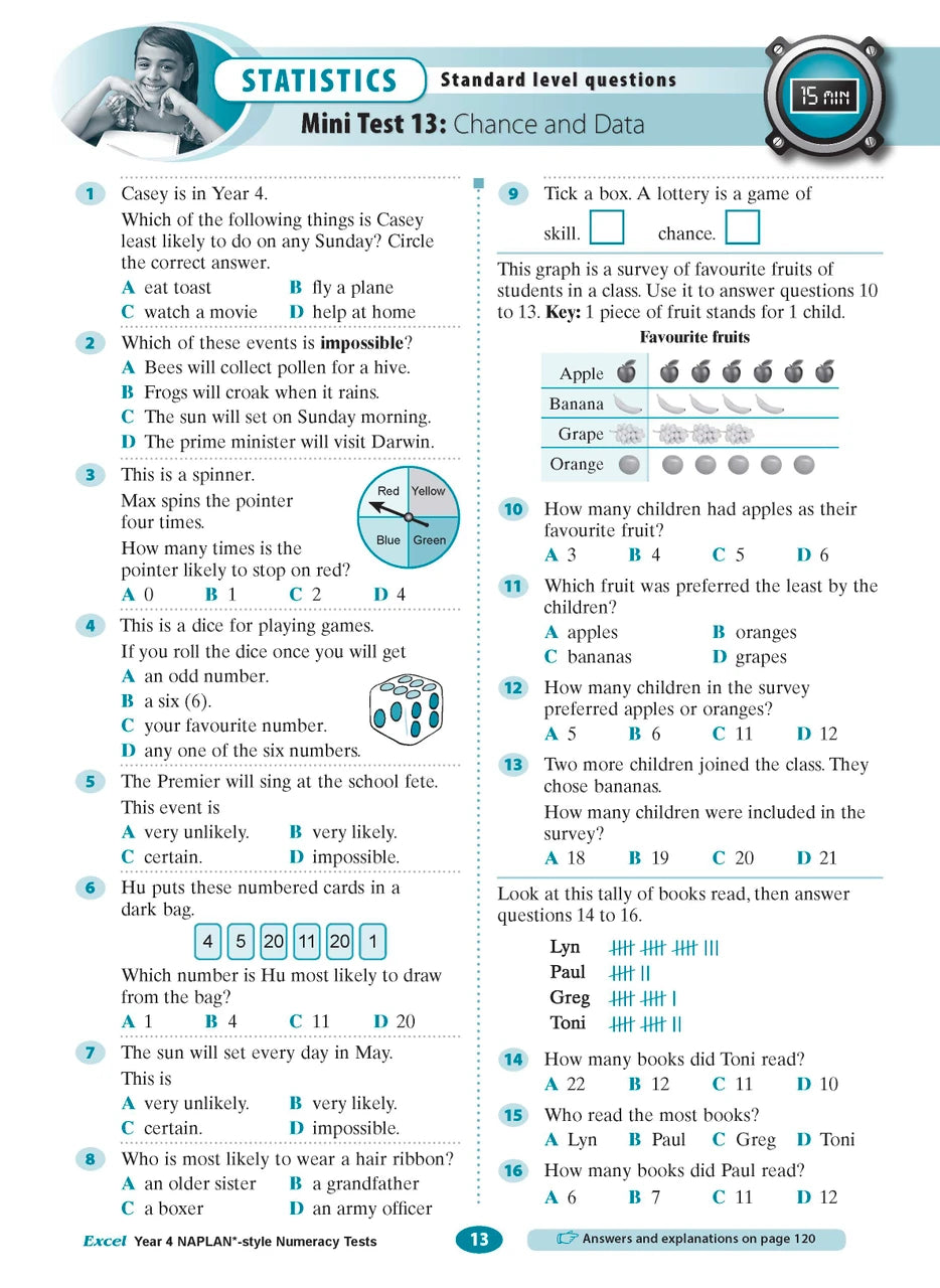 The ninth sample interior page from the Excel Year 4 NAPLAN-style Numeracy Tests workbook as shown in the publisher gallery