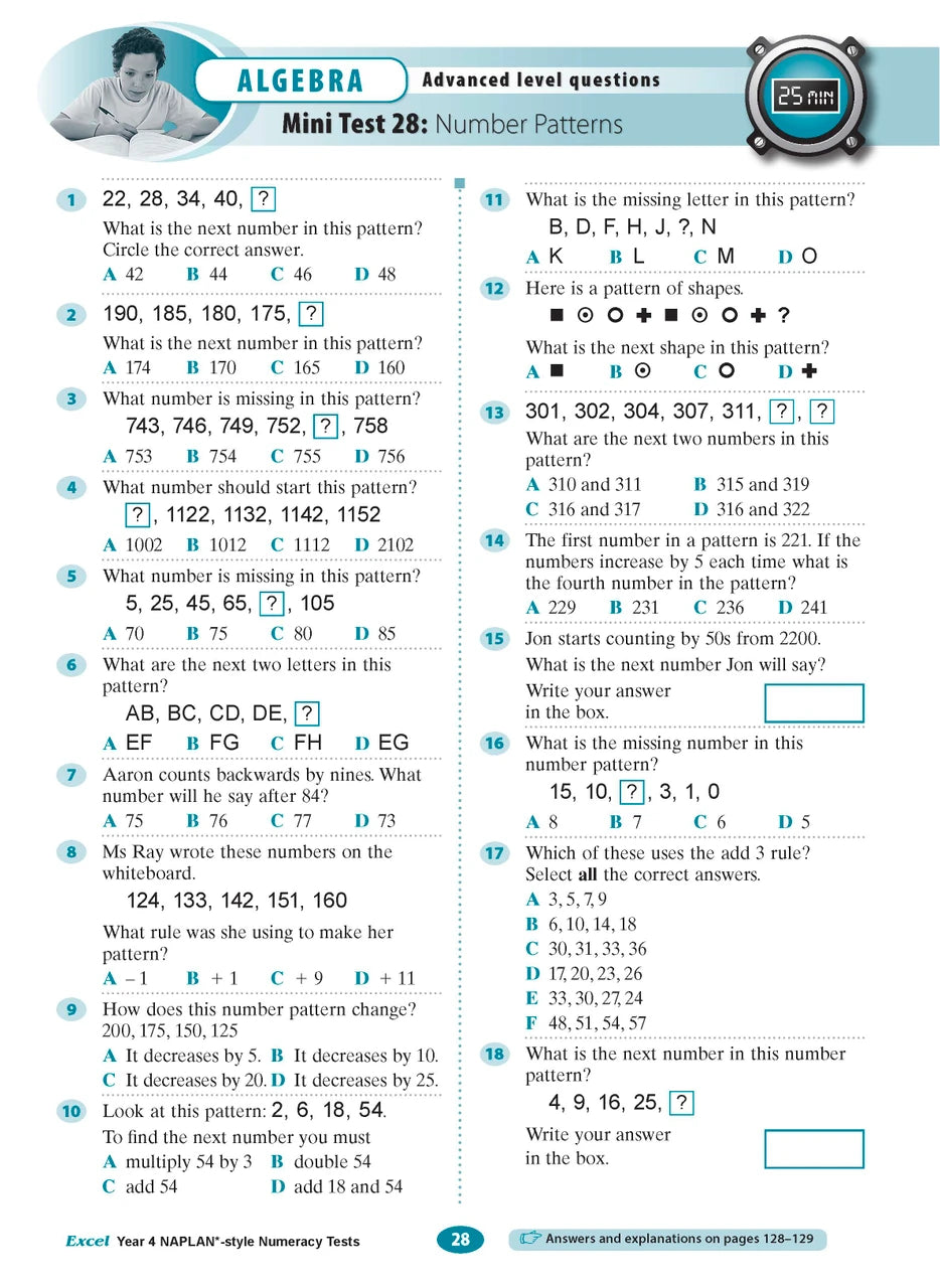The tenth sample interior page from the Excel Year 4 NAPLAN-style Numeracy Tests workbook as shown in the publisher gallery