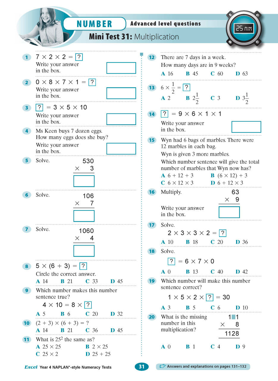 The eleventh sample interior page from the Excel Year 4 NAPLAN-style Numeracy Tests workbook as shown in the publisher gallery