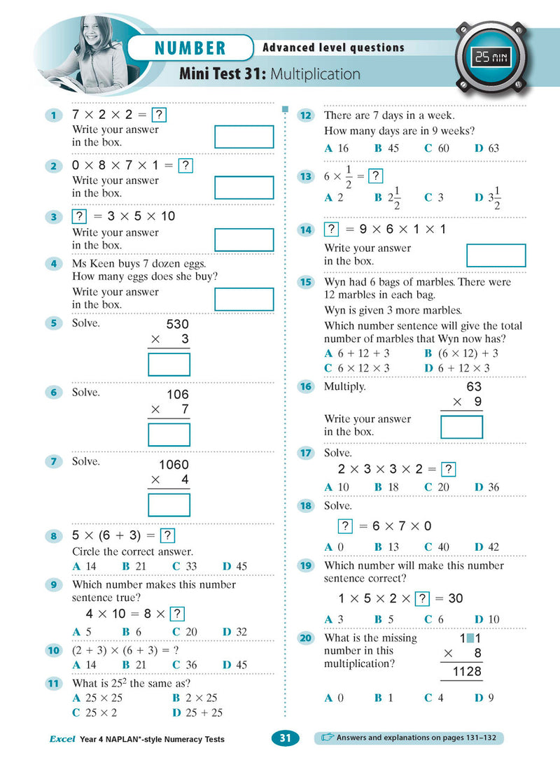The eleventh sample interior page from the Excel Year 4 NAPLAN-style Numeracy Tests workbook as shown in the publisher gallery