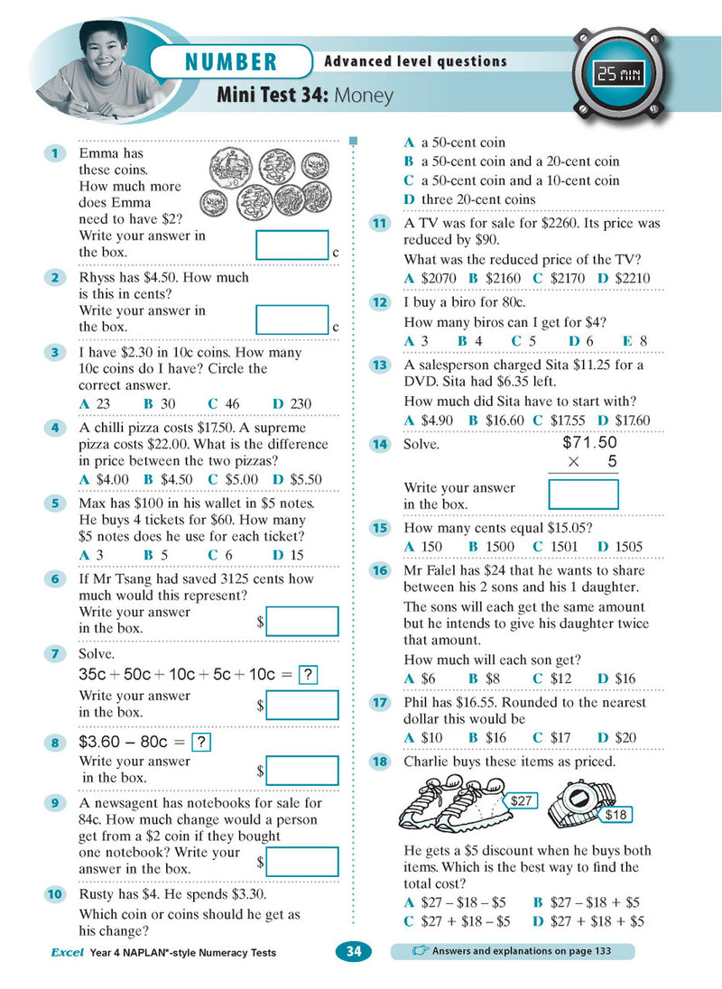 The twelfth sample interior page from the Excel Year 4 NAPLAN-style Numeracy Tests workbook as shown in the publisher gallery