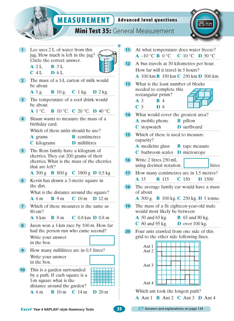 The thirteenth sample interior page from the Excel Year 4 NAPLAN-style Numeracy Tests workbook as shown in the publisher gallery
