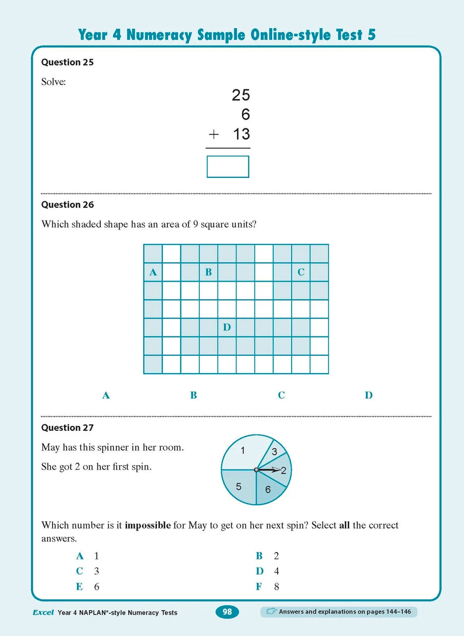 The fourteenth sample interior page from the Excel Year 4 NAPLAN-style Numeracy Tests workbook as shown in the publisher gallery