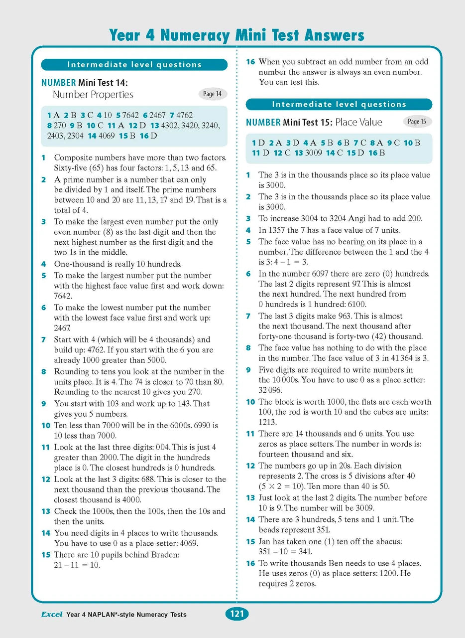 The fifteenth sample interior page from the Excel Year 4 NAPLAN-style Numeracy Tests workbook as shown in the publisher gallery
