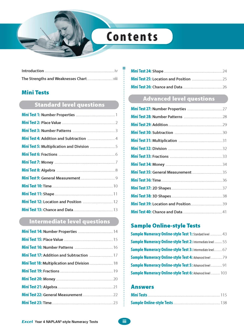 The first sample interior page from the Excel Year 4 NAPLAN-style Numeracy Tests workbook as shown in the publisher gallery