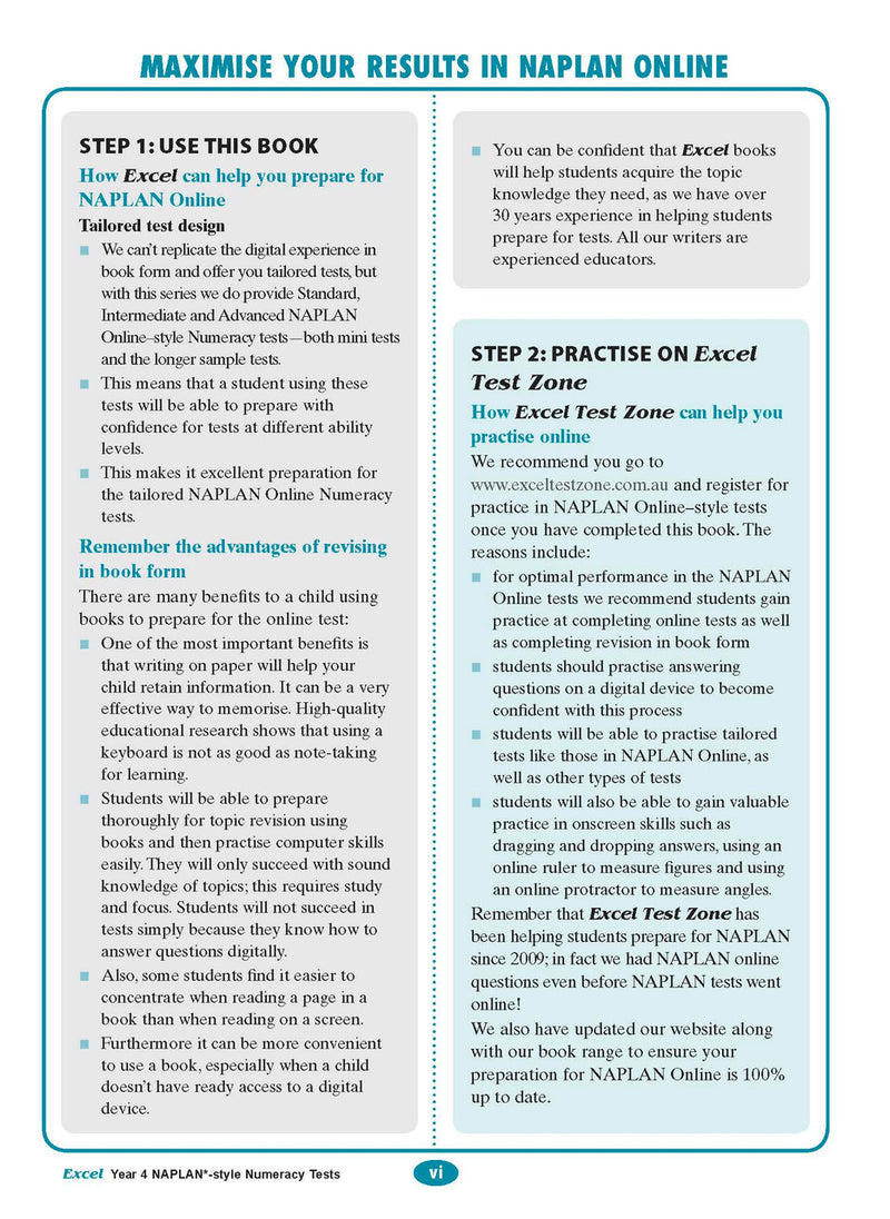 The fourth sample interior page from the Excel Year 4 NAPLAN-style Numeracy Tests workbook as shown in the publisher gallery