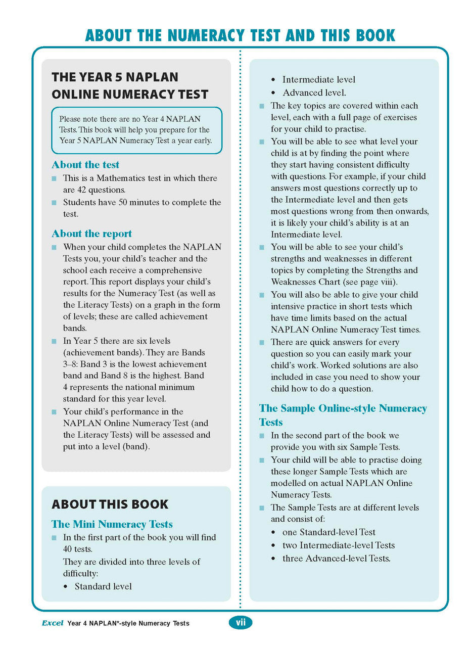 The fifth sample interior page from the Excel Year 4 NAPLAN-style Numeracy Tests workbook as shown in the publisher gallery
