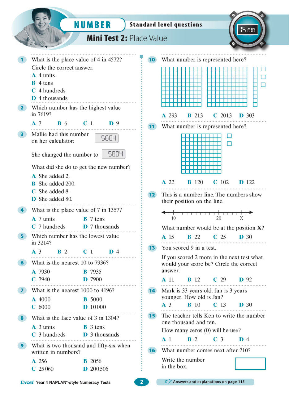 The eighth sample interior page from the Excel Year 4 NAPLAN-style Numeracy Tests workbook as shown in the publisher gallery