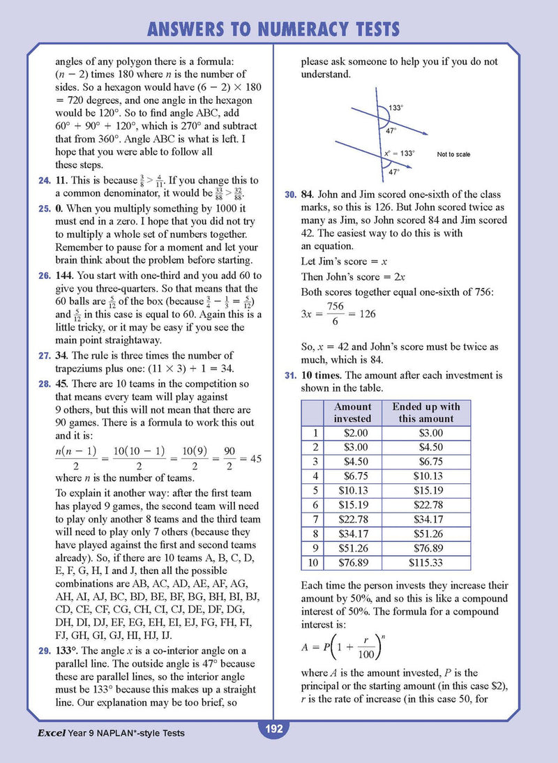 Sample interior page from the Excel NAPLAN-style Tests Year 9 workbook, as shown in the Pascal Press product gallery