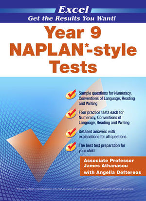 Front cover of the Excel NAPLAN-style Tests Year 9 workbook from Pascal Press, shown as the main product image