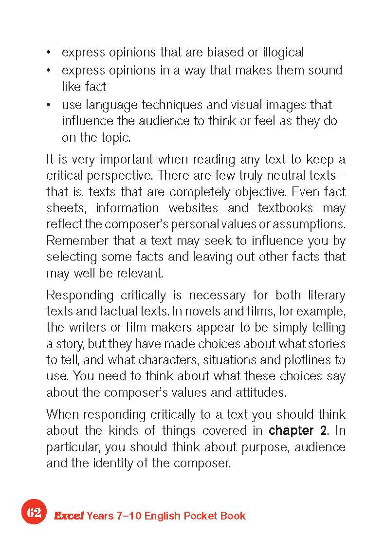 Sample interior page from the Excel English Pocket Book Years 7-10 as shown in the Pascal Press product gallery