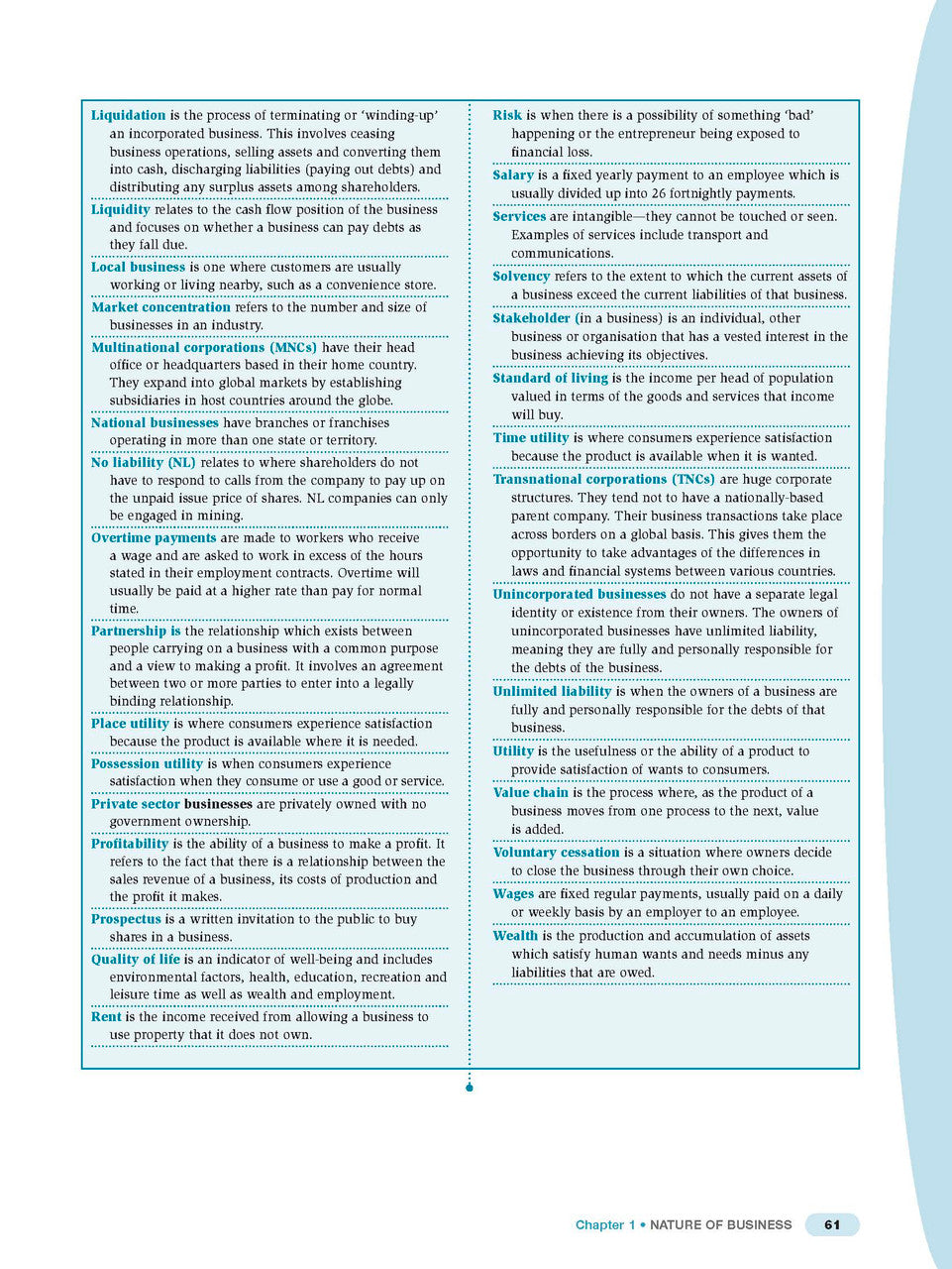 Sample interior page from Excel Preliminary Business Studies Study Guide Year 11 as shown in the Pascal Press product gallery