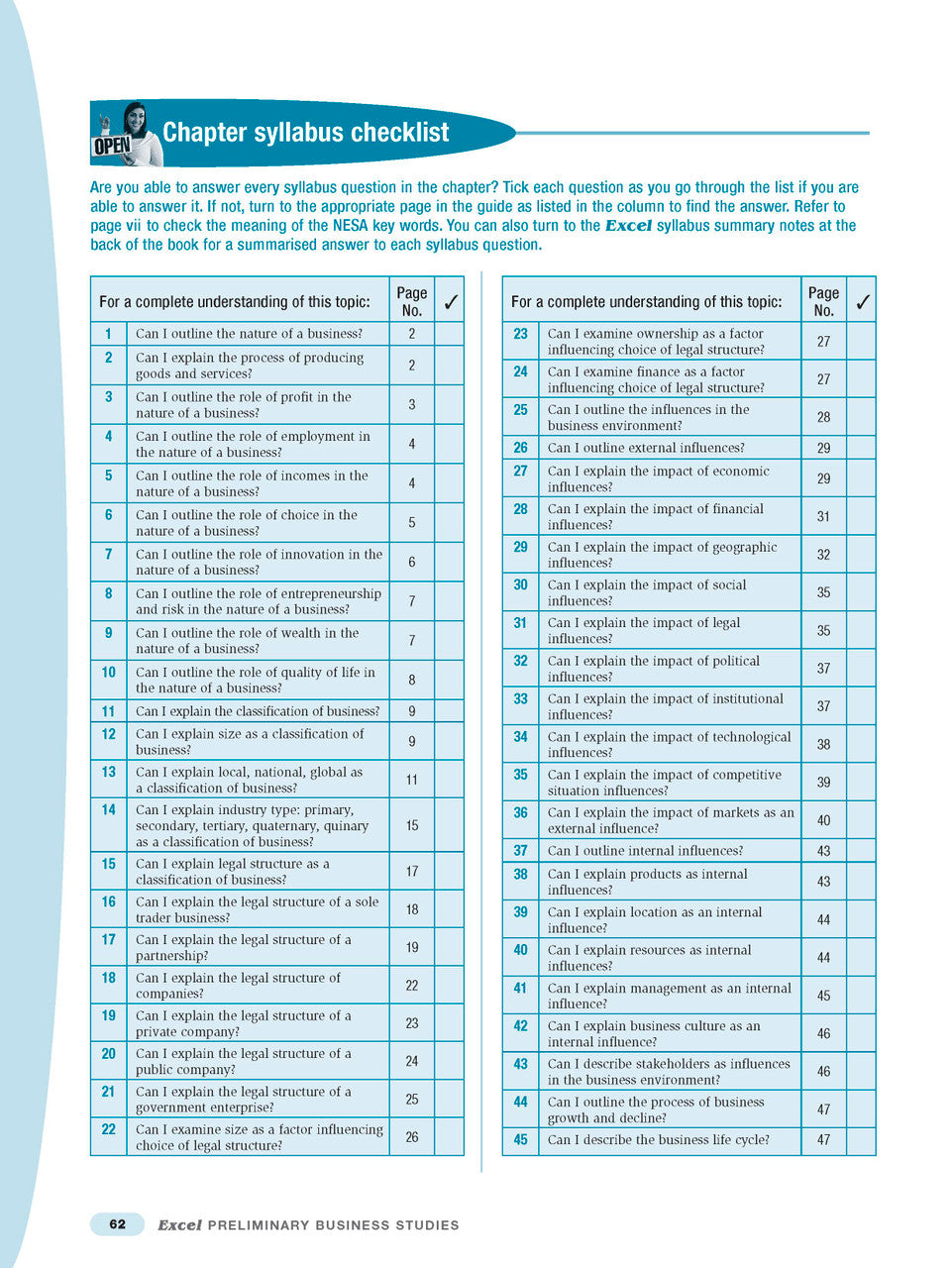 Sample interior page from Excel Preliminary Business Studies Study Guide Year 11 as shown in the Pascal Press product gallery