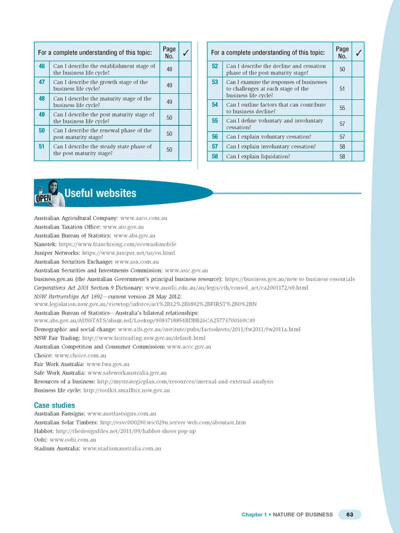 Sample interior page from Excel Preliminary Business Studies Study Guide Year 11 as shown in the Pascal Press product gallery