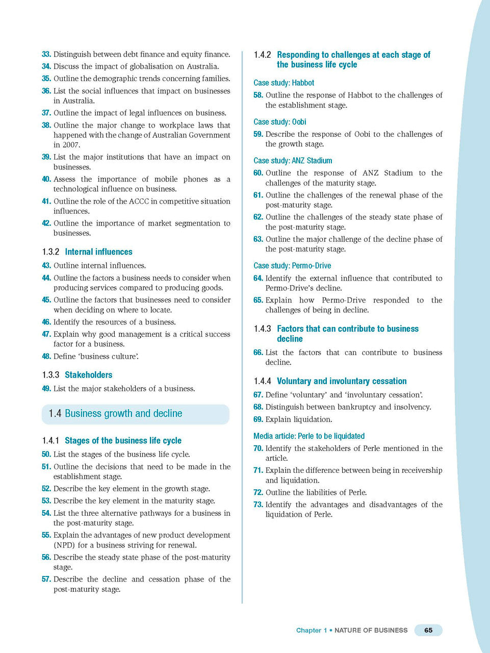 Sample interior page from Excel Preliminary Business Studies Study Guide Year 11 as shown in the Pascal Press product gallery