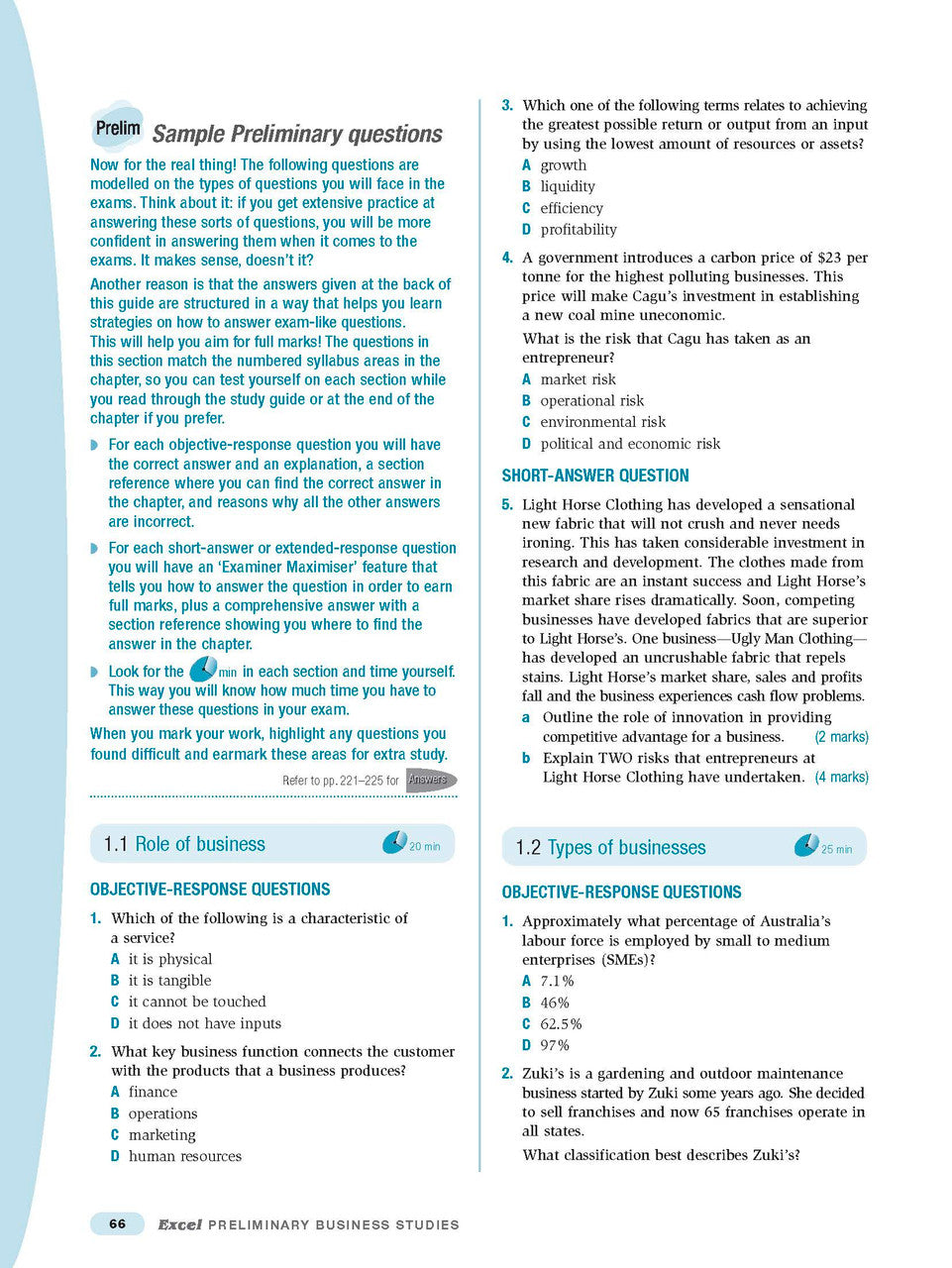 Sample interior page from Excel Preliminary Business Studies Study Guide Year 11 as shown in the Pascal Press product gallery