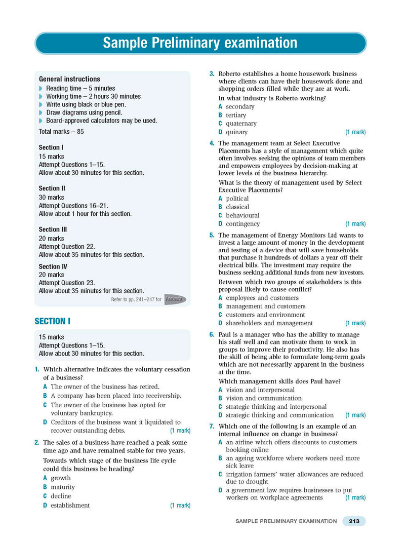 Sample interior page from Excel Preliminary Business Studies Study Guide Year 11 as shown in the Pascal Press product gallery