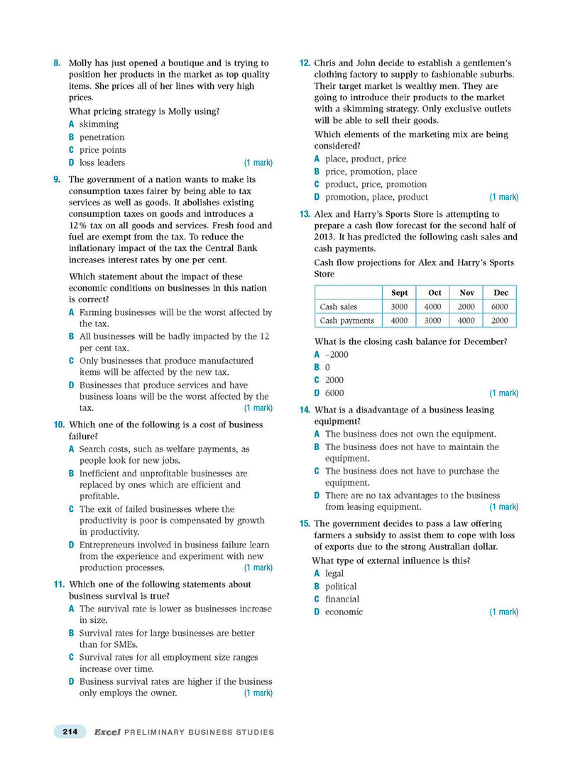 Sample interior page from Excel Preliminary Business Studies Study Guide Year 11 as shown in the Pascal Press product gallery