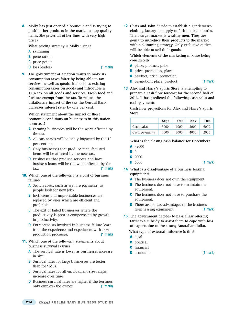 Sample interior page from Excel Preliminary Business Studies Study Guide Year 11 as shown in the Pascal Press product gallery