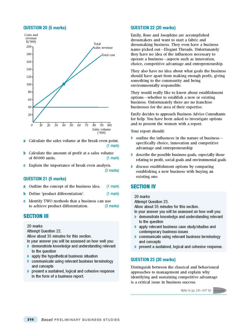 Sample interior page from Excel Preliminary Business Studies Study Guide Year 11 as shown in the Pascal Press product gallery