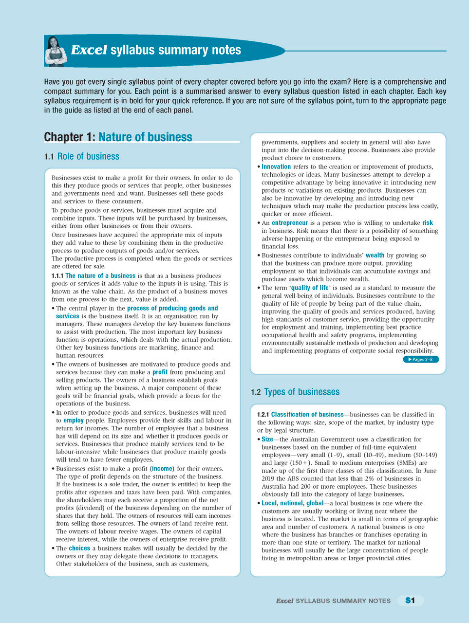 Sample interior page from Excel Preliminary Business Studies Study Guide Year 11 as shown in the Pascal Press product gallery