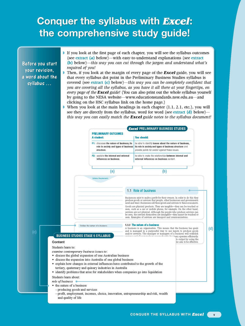Sample interior page from Excel Preliminary Business Studies Study Guide Year 11 as shown in the Pascal Press product gallery