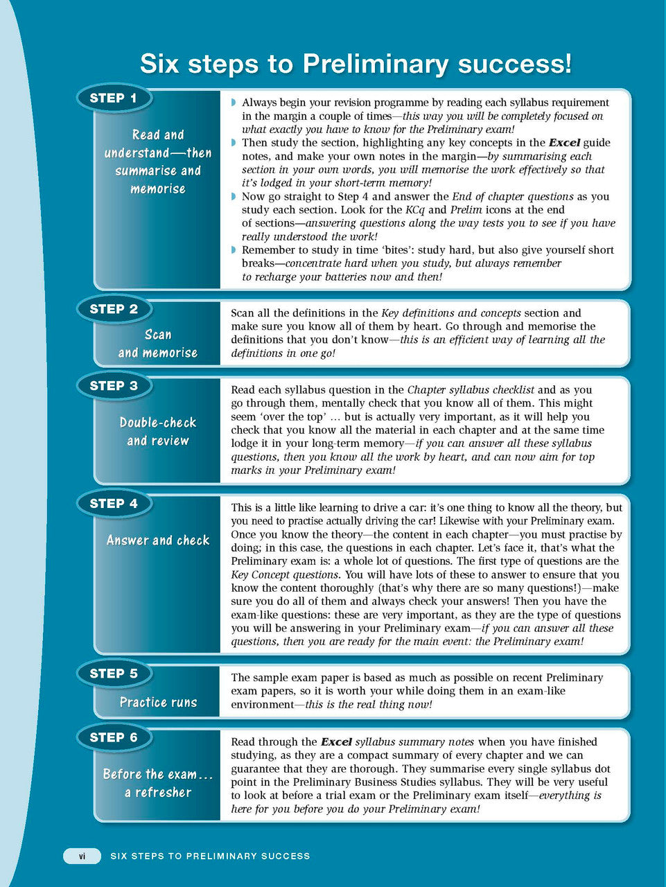 Sample interior page from Excel Preliminary Business Studies Study Guide Year 11 as shown in the Pascal Press product gallery