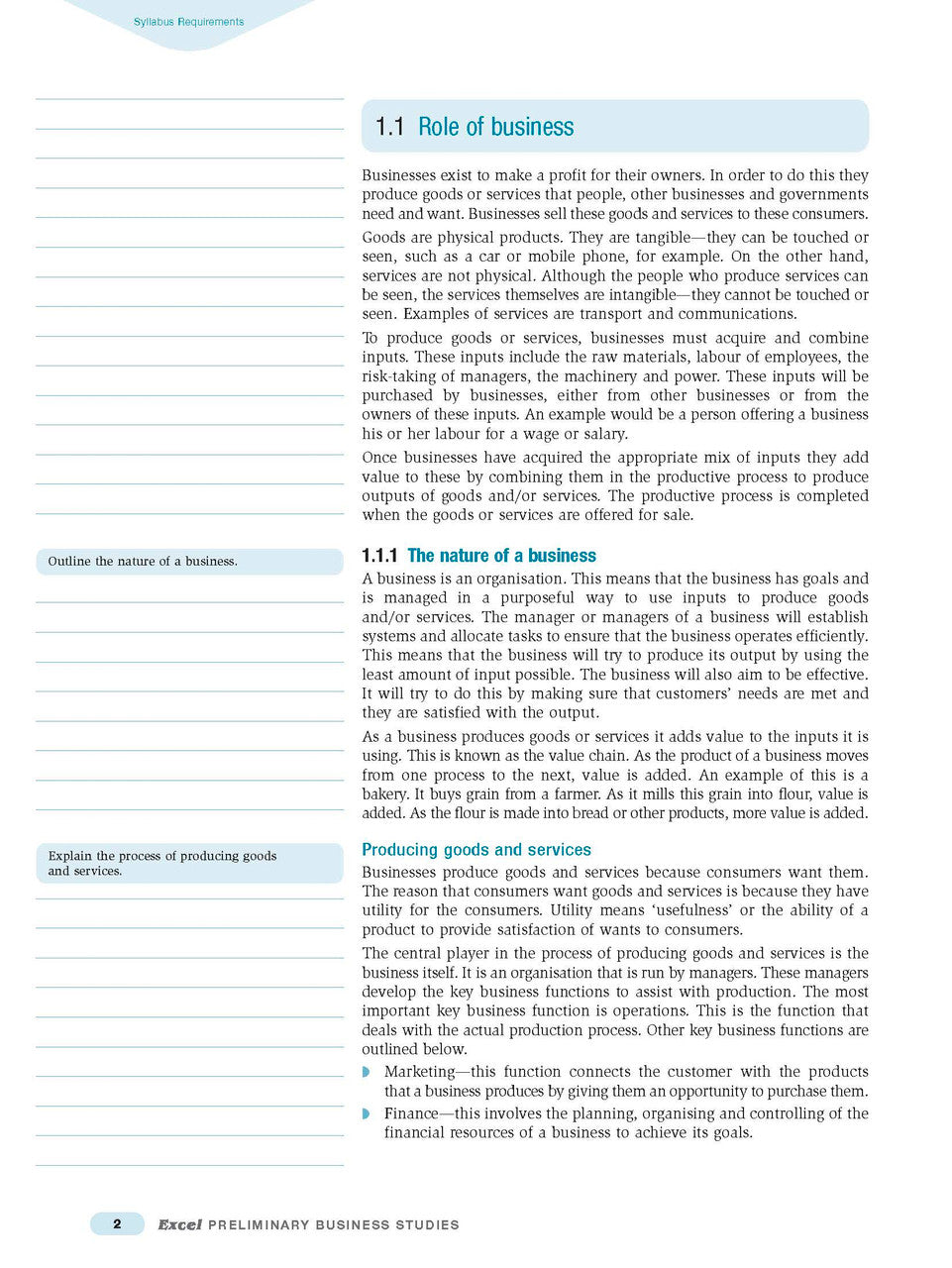 Sample interior page from Excel Preliminary Business Studies Study Guide Year 11 as shown in the Pascal Press product gallery