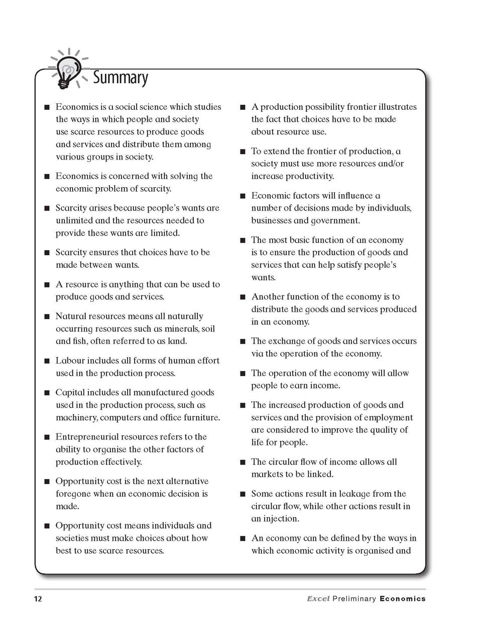 Sample interior page from Excel Preliminary Economics Study Guide Year 11 as shown in the Pascal Press product gallery