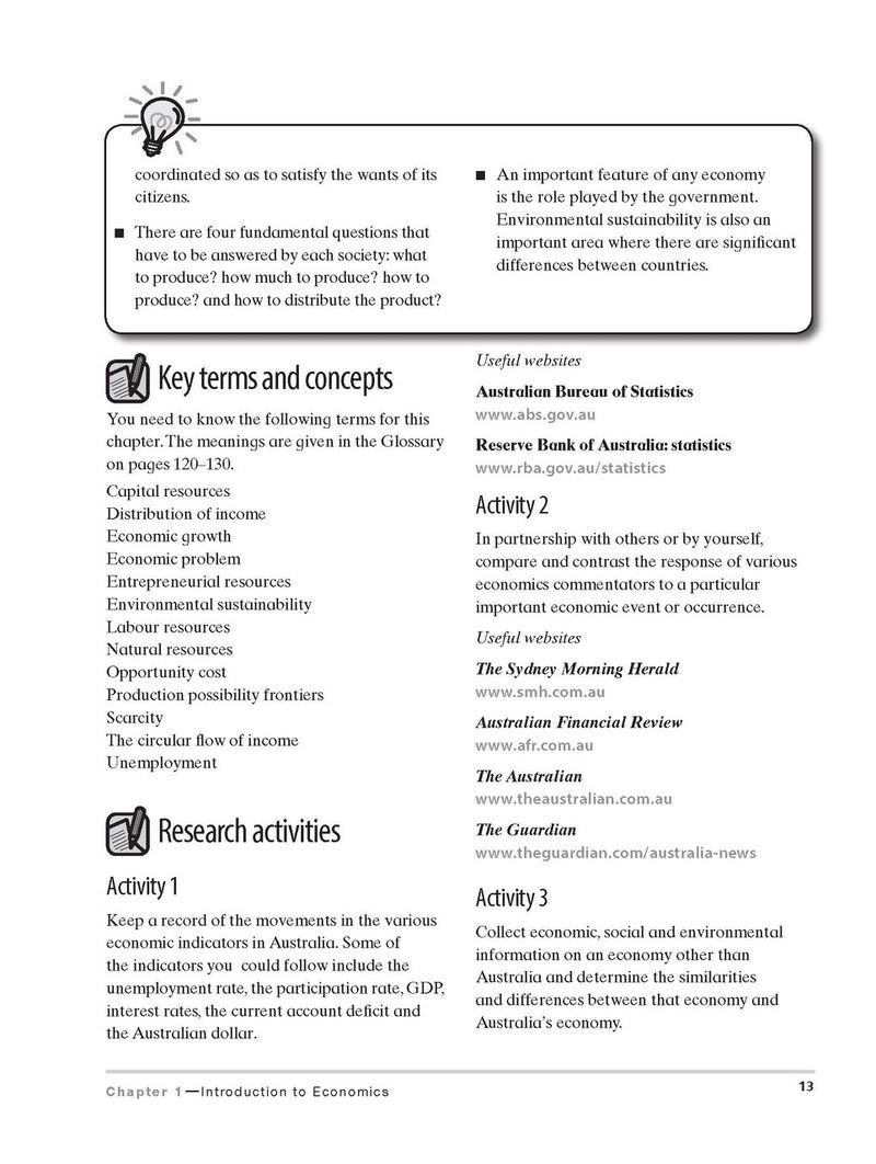 Sample interior page from Excel Preliminary Economics Study Guide Year 11 as shown in the Pascal Press product gallery