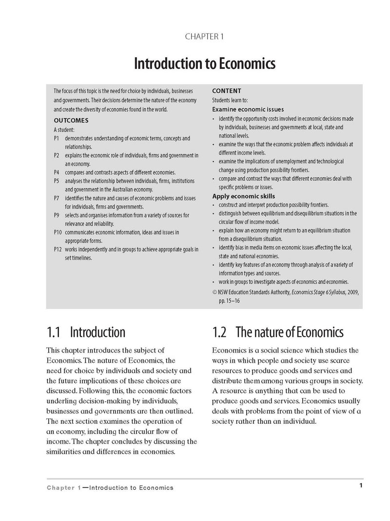 Sample interior page from Excel Preliminary Economics Study Guide Year 11 as shown in the Pascal Press product gallery