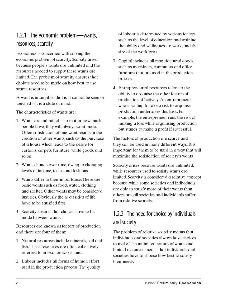 Sample interior page from Excel Preliminary Economics Study Guide Year 11 as shown in the Pascal Press product gallery