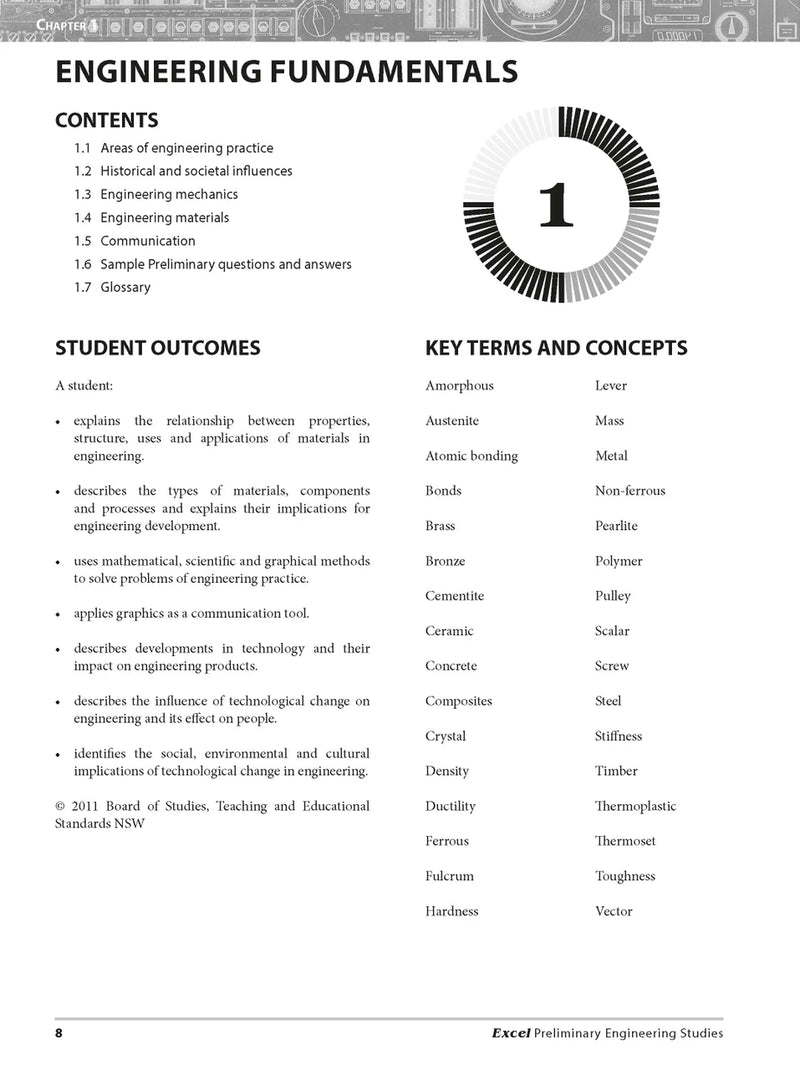 Sample interior page from Excel Preliminary Engineering Studies Year 11 as shown in the Pascal Press product gallery