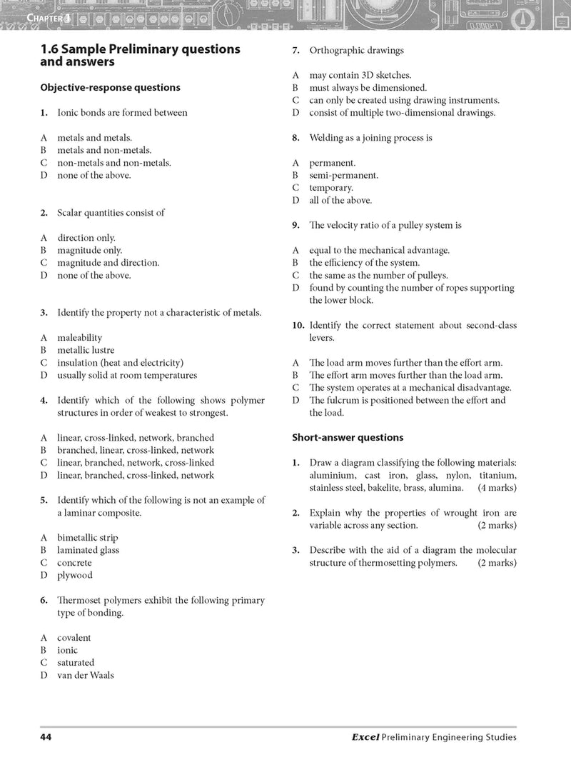 Sample interior page from Excel Preliminary Engineering Studies Year 11 as shown in the Pascal Press product gallery