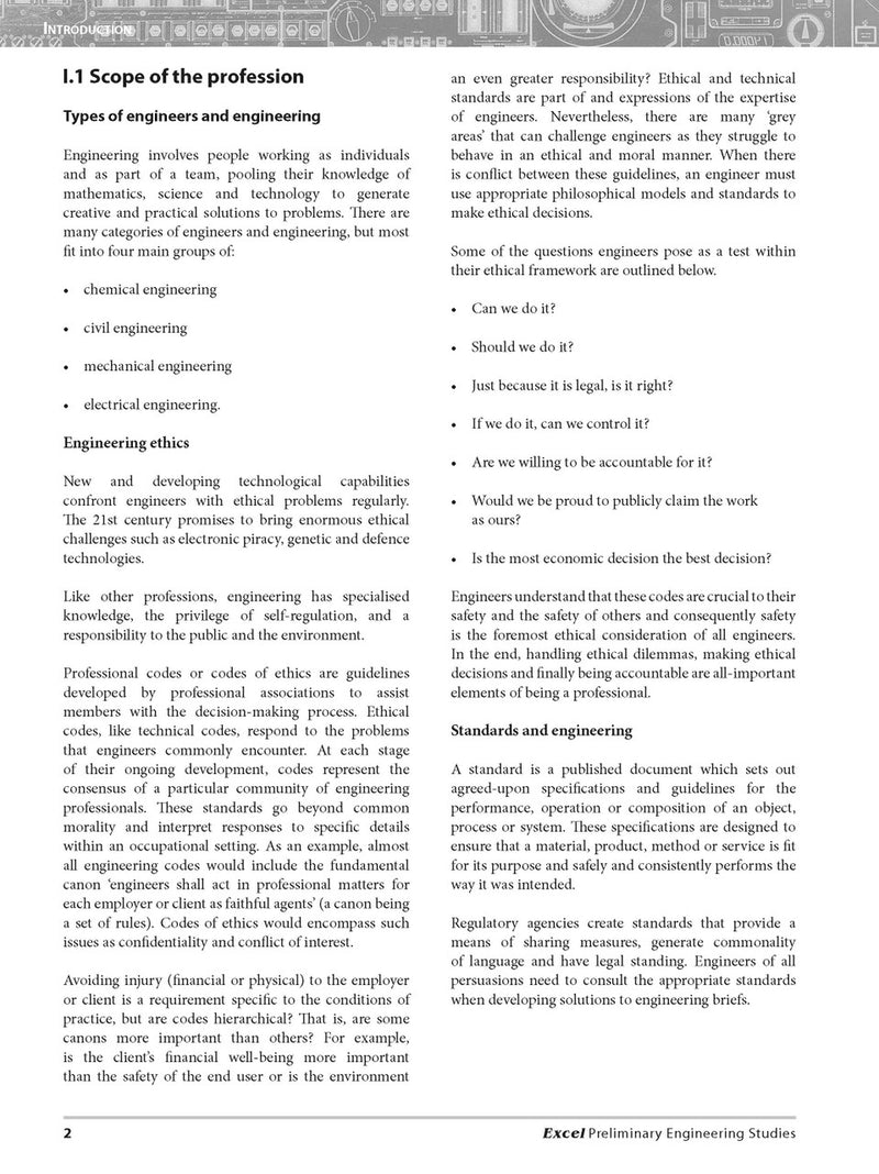 Sample interior page from Excel Preliminary Engineering Studies Year 11 as shown in the Pascal Press product gallery