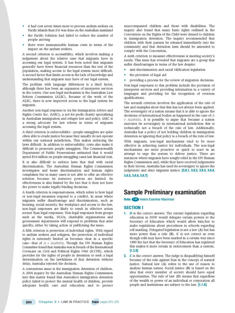 Sample interior page from Excel Preliminary Legal Studies Study Guide Year 11 as shown in the Pascal Press product gallery