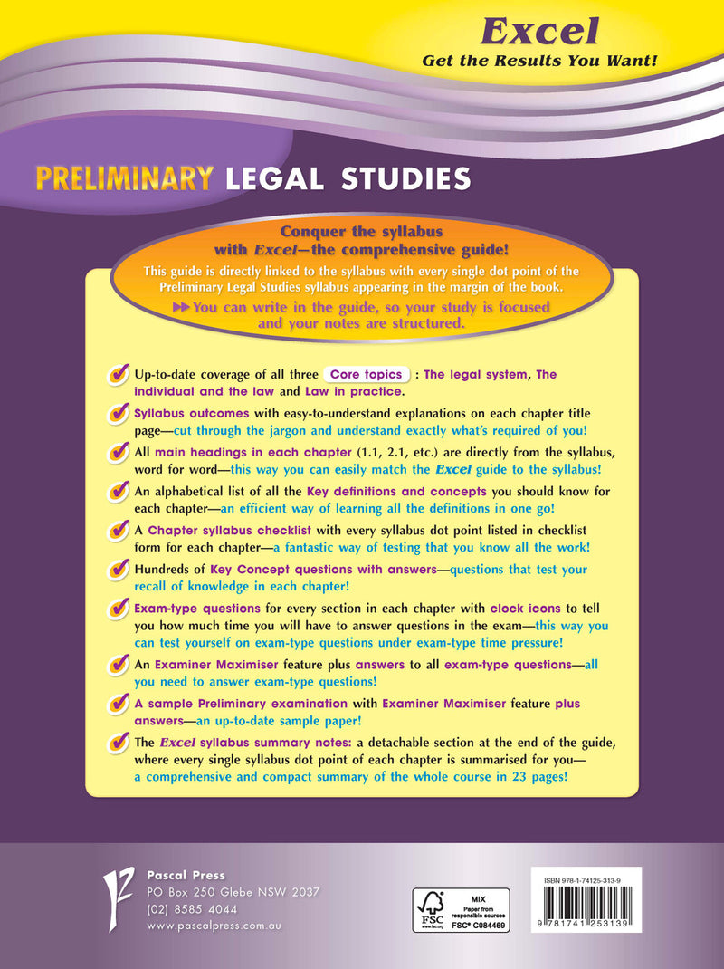 Sample interior page from Excel Preliminary Legal Studies Study Guide Year 11 as shown in the Pascal Press product gallery