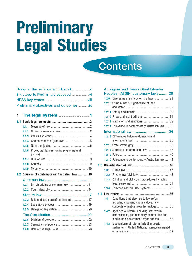 Sample interior page from Excel Preliminary Legal Studies Study Guide Year 11 as shown in the Pascal Press product gallery