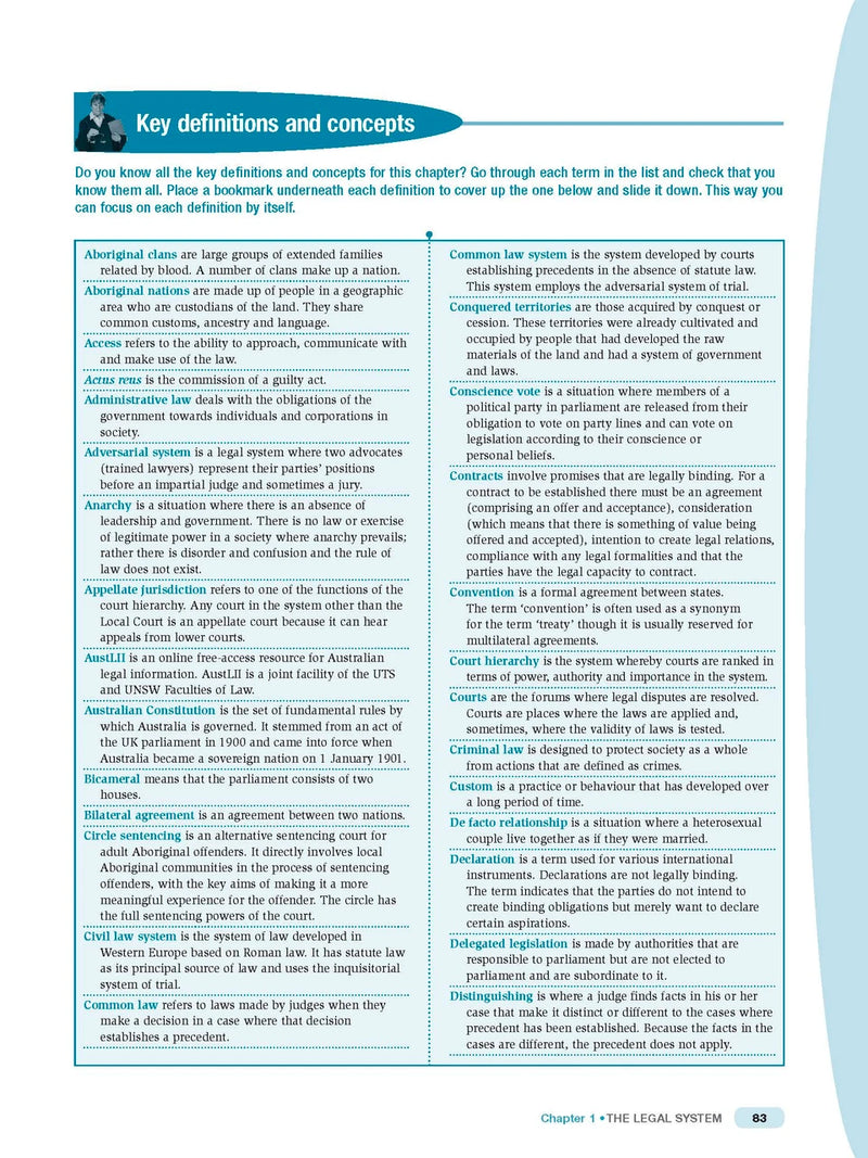 Sample interior page from Excel Preliminary Legal Studies Study Guide Year 11 as shown in the Pascal Press product gallery
