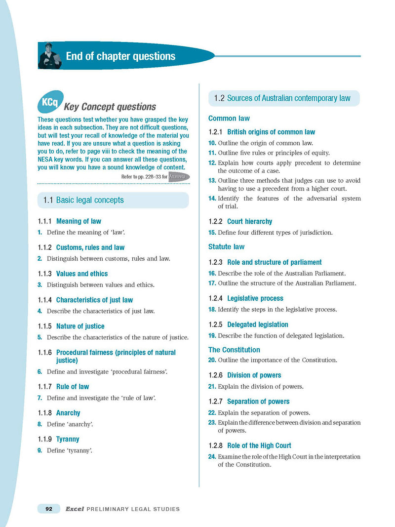 Sample interior page from Excel Preliminary Legal Studies Study Guide Year 11 as shown in the Pascal Press product gallery