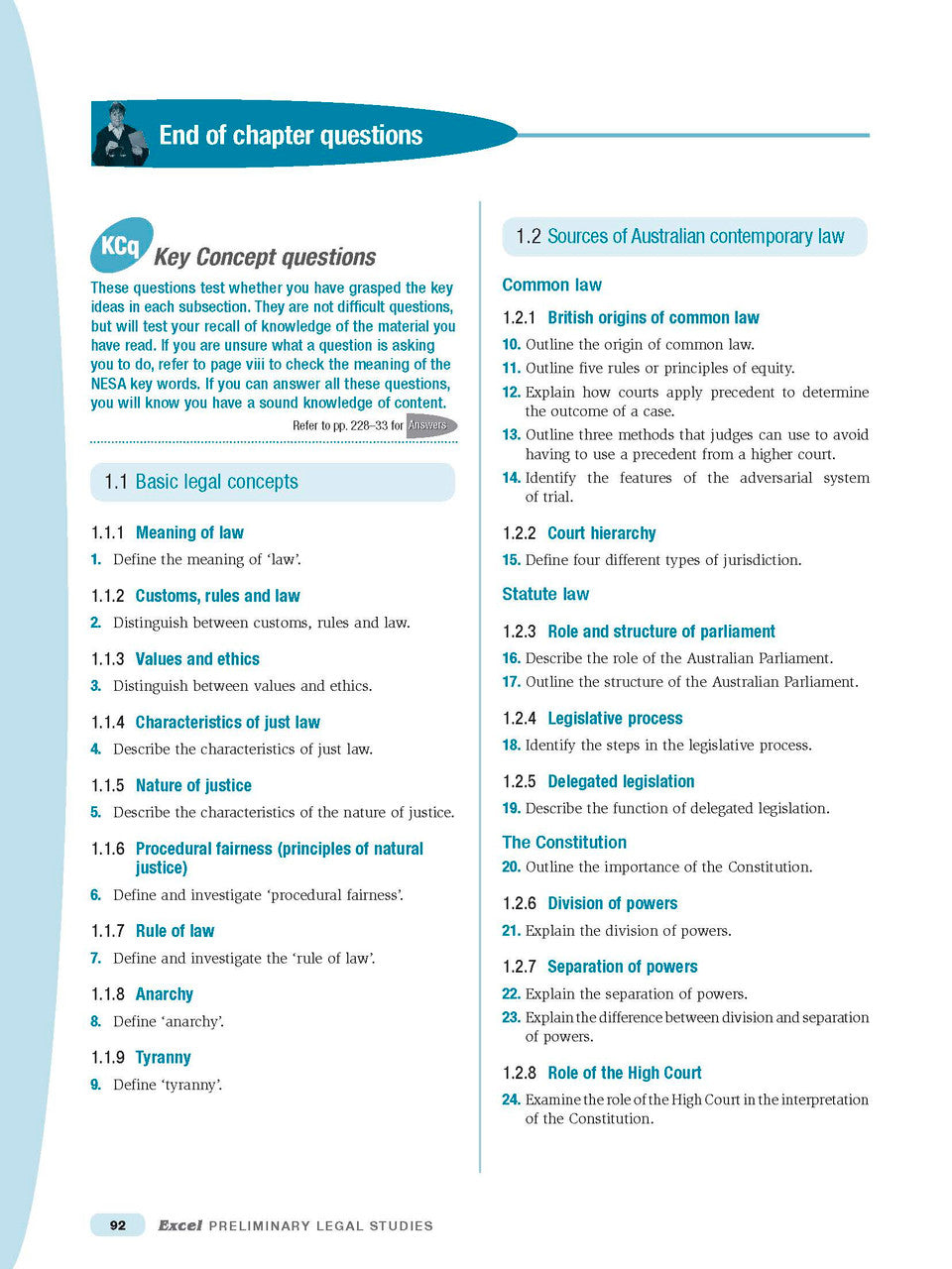 Sample interior page from Excel Preliminary Legal Studies Study Guide Year 11 as shown in the Pascal Press product gallery