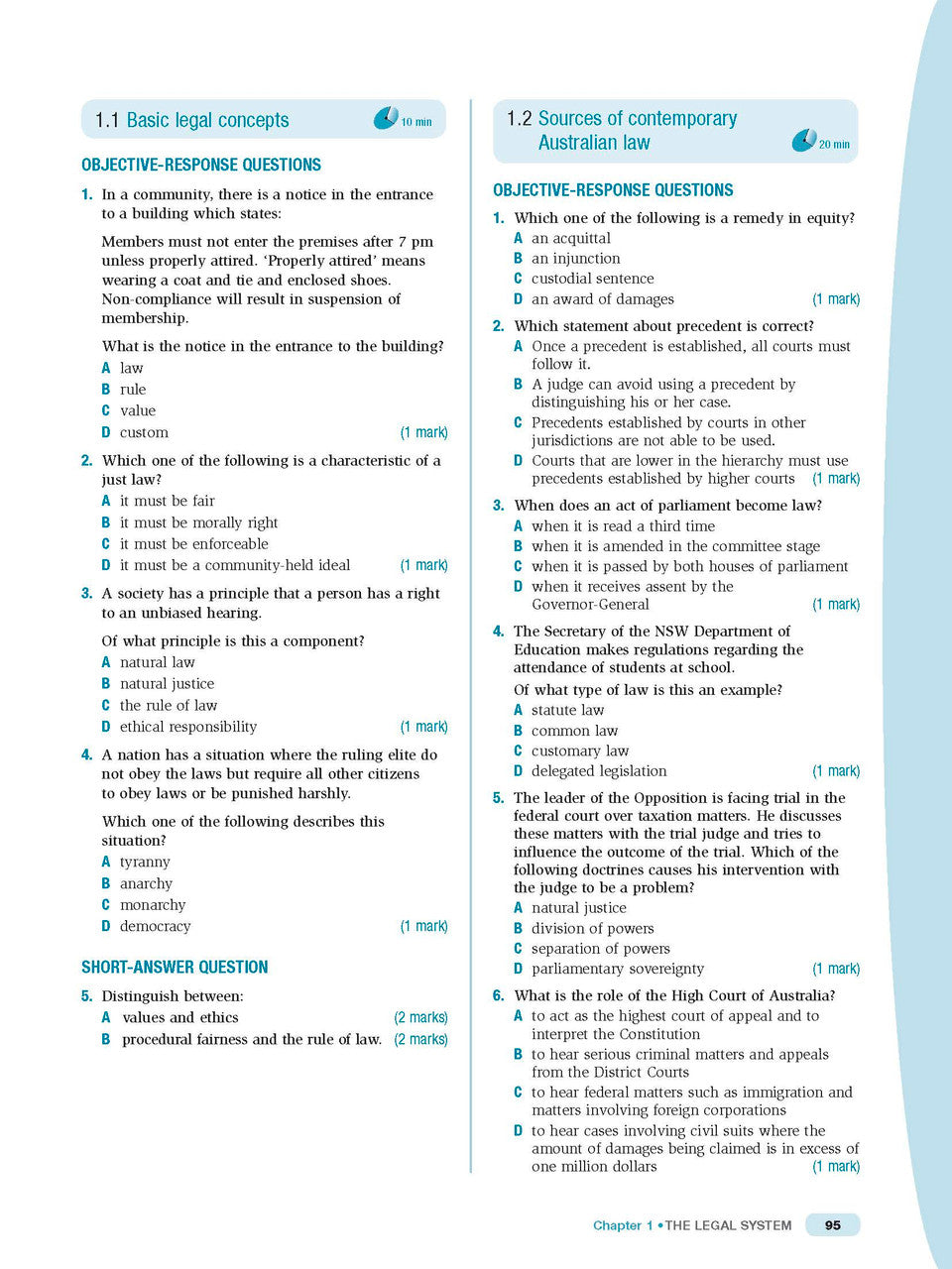 Sample interior page from Excel Preliminary Legal Studies Study Guide Year 11 as shown in the Pascal Press product gallery