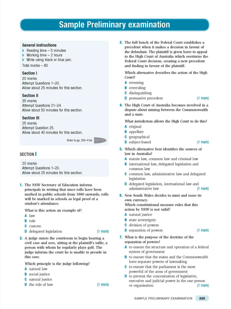 Sample interior page from Excel Preliminary Legal Studies Study Guide Year 11 as shown in the Pascal Press product gallery