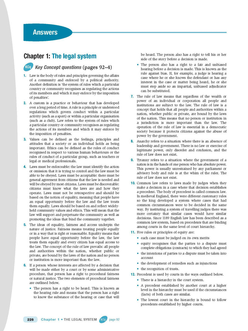Sample interior page from Excel Preliminary Legal Studies Study Guide Year 11 as shown in the Pascal Press product gallery