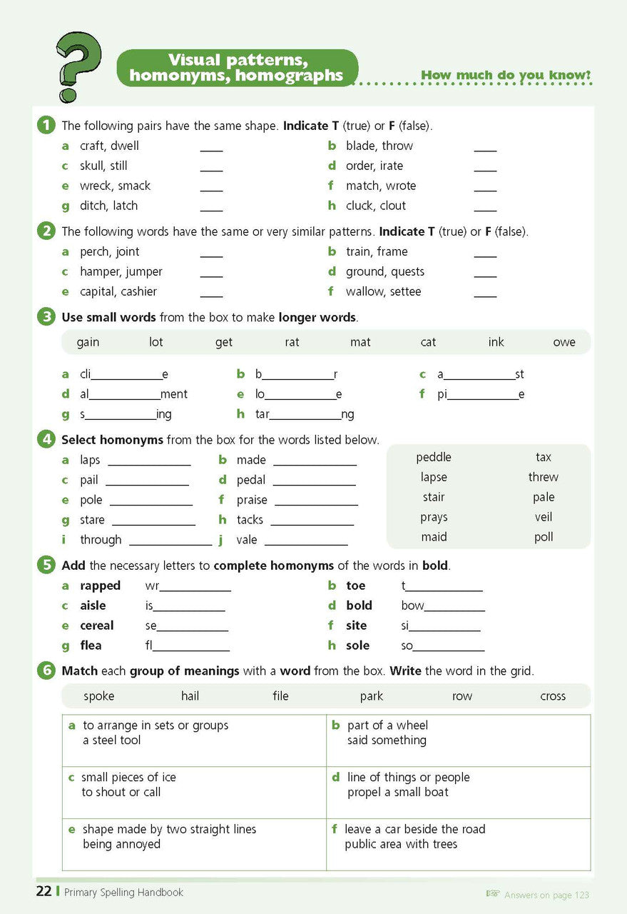 Sample inside page from the Excel Primary Spelling Handbook Years 3-6, taken from the publisher product gallery